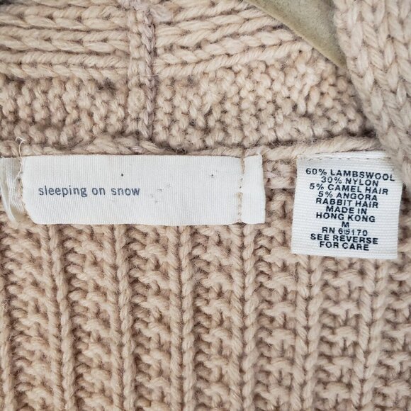 Anthro Sleeping on Snow Cardigan Sweater Lambswool Blend Tan Single Clasp Size M - Picture 5 of 6